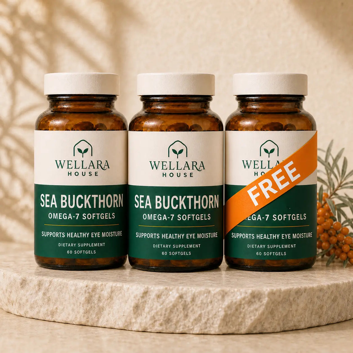 Wellara House Sea Buckthorn three-bottle bundle with the third bottle free